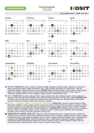 Kalendár zvozu odpadu 2026